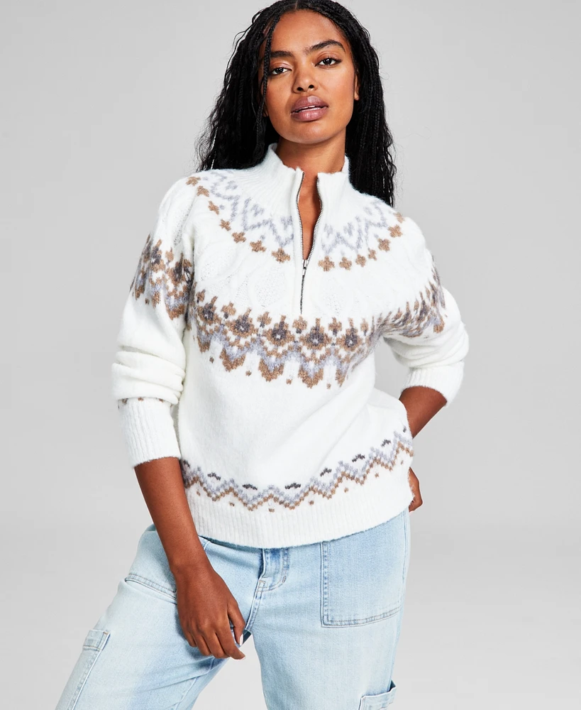 And Now This Women's Half-Zip Fair Isle Sweater, Created for Macy's