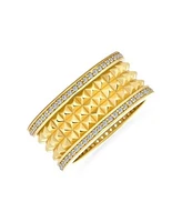 Bling Jewelry Modern Geometric Cz Accent Statement Spike Wide Band Fashion Ring for Women Matte Gold Plated .925 Sterling Silver