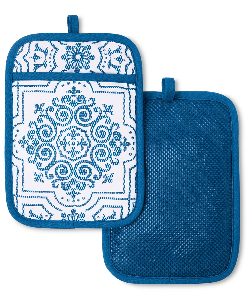 Martha Stewart Living Strie Medallion Cotton Potholder, Set of 2