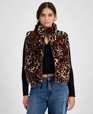 Planet Heart Juniors' Reversible Faux-Fur Zip-Front Vest