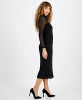 Bar Iii Women's Long-Sleeve Mesh Turtleneck Dress, Created for Macy's