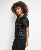 Dkny Women's Crewneck Short-Sleeve Sequin Blouse