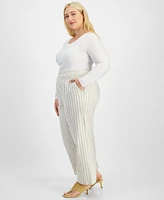 And Now This Trendy Plus Linen-Blend Striped Pants, Exclusively at Macy's