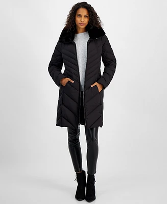 Michael Kors Women's Faux-Fur-Trim Hooded Puffer Coat, Created for Macy's