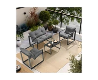 Pamapic 4-Piece Metal Outdoor Patio Conversation Set with Cushions