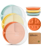 KeaBabies 3-Pack Prep Suction Plates with Lids, 100% Silicone Baby Lid, Bpa-Free Kids Divided Toddler