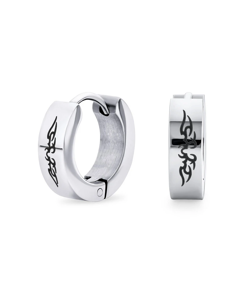 Bling Jewelry Biker Jewelry Small Spiritual Guardian Angel Wings Huggie Hoop Kpop Earrings For Men Or Women Stainless Steel