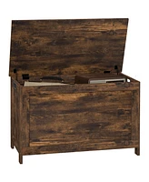 Homcom 39.4" Storage Chest w/ 2 Safety Hinges, Wooden Box, Rustic Brown