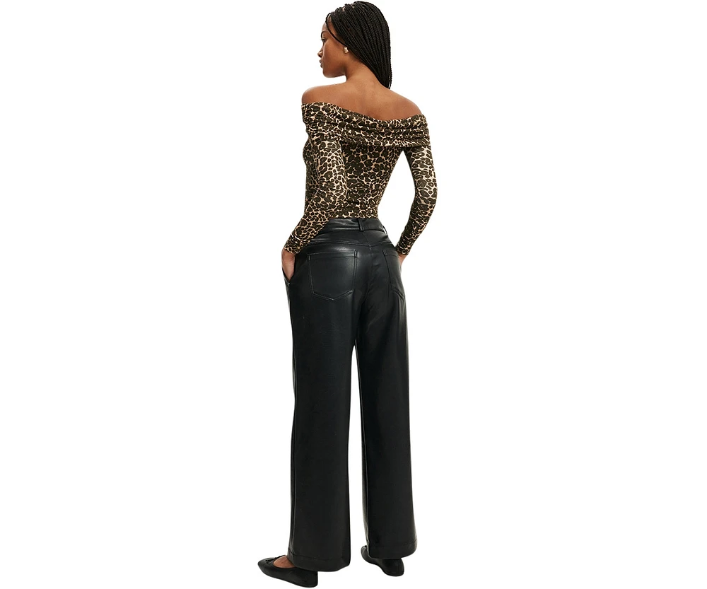 Cotton On Women's Faux Leather Wide Leg Pant