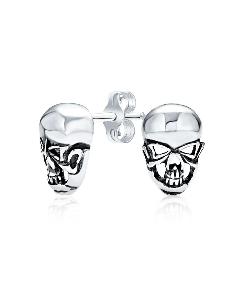 Bling Jewelry Caribbean Pirate Skeleton Goth Skull Stud Earrings Unisex Style for Men, Women, Bikers, Punk Rockers, . Crafted from .925 Sterling Silve