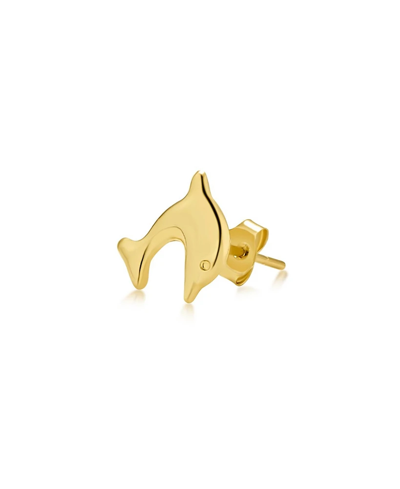 Bling Jewelry Tiny Daith Vacation Nautical Dolphin Yellow 14K Gold Cartilage Ear Lobe Piercing Stud Earring 1 Piece Helix For Women Push Back