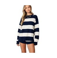 Edikted Women's Riley Oversized Striped Sweater - Navy-and