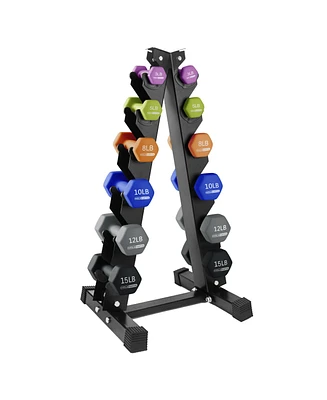 HolaHatha 3, 5, 8, 10, 12 & 15 Pound Neoprene Dumbbell Weight Set w/Storage Rack