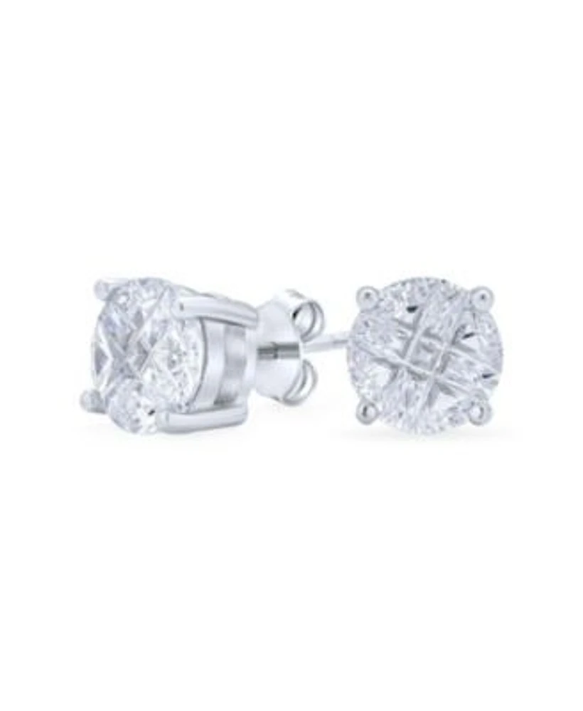 Bling Jewelry 3ct Round Solitaire Cut Cubic Zirconia Invisible Cut Stud Earrings Sterling Silver
