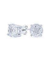 Bling Jewelry 3ct Round Solitaire Cut Cubic Zirconia Invisible Cut Stud Earrings Sterling Silver