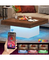 Tribesigns Square Coffee Table with Led Lights, Stylish Low Table for Living Room