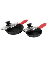 MegaChef 13 Piece Cast Iron Skillet Set with Tempered Glass Lids and Silicone Holders