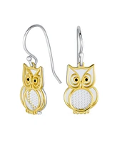 Bling Jewelry Two Tone Bird Animal Wise Graduate Dangling Owl Pendant Necklace Dangle Earrings Jewelry Set Yellow 14k Gold Plated .925 Sterling Silver