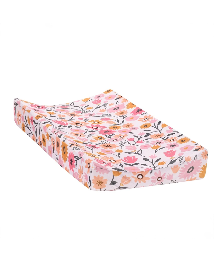 Lambs & Ivy Little Garden Ultra-Soft Pink Minky Floral Baby Changing Pad Cover