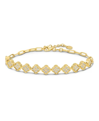 Devata Cubic Zirconia Clover Paperclip Chain Bracelet in 14K Gold, 6.5 in adj to 7.5 in, approx. 5.9 grams