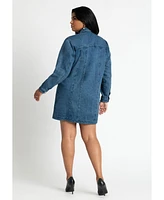 Eloquii Women's Denim Mini Shirt Dress