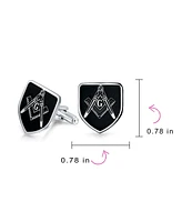 Bling Jewelry Shield Freemasons Compass Symbol Masonic Cufflinks For Men Black Enamel Two Tone Stainless Steel Hinge Bullet Back