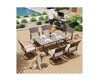 Pamapic 5-Piece Patio Outdoor Dining Set with Square Table and Rattan Swivel Chairs Green Cushion