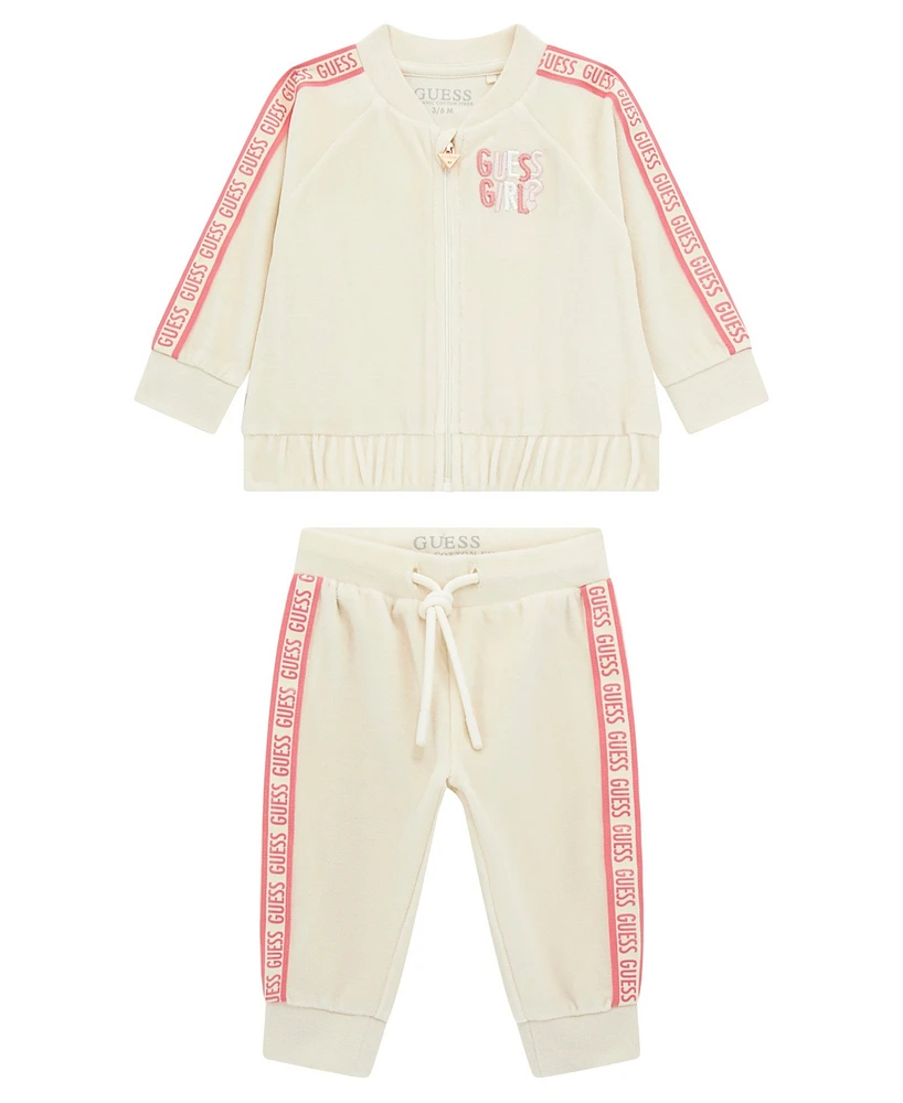 Guess Baby Girl Brushed Velour Active Zip-Up Sweatshirt and Pant, 2-Piece Set