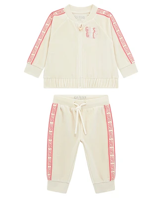 Guess Baby Girl Brushed Velour Active Zip-Up Sweatshirt and Pant, 2-Piece Set