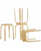 Gymax Set of 4 18'' Stacking Stool Round Dining Chair Backless Wood Home Decor