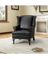 Helmuth Genuine Leather Armchair with Solid Wood Legs