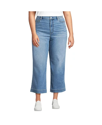 Lands' End Women's Recover Denim High Rise Wide Leg Crop Jeans