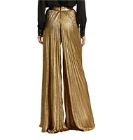 Mac Duggal Women's Metallic Lame Pleated Wide Leg Pant