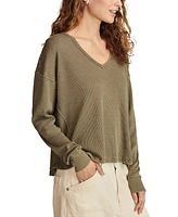 Lucky Brand Women's Cotton V-Neck Long-Sleeve Top