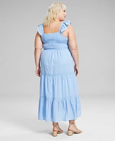 And Now This Trendy Plus Cotton Ruffle-Trim Tiered Maxi Dress, Created for Macy's