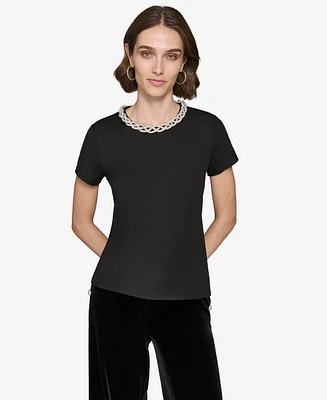 Karl Lagerfeld Paris Women's Embellished Scoop-Neck Top