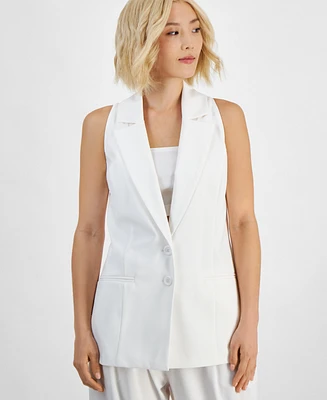 Bar Iii Petite Button-Front Sleeveless Blazer