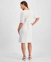 Style & Co Petite Cotton Belted Button-Front A-Line Dress, Exclusively at Macy's