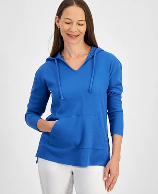 Style & Co Petite Waffle-Knit Tunic Hoodie