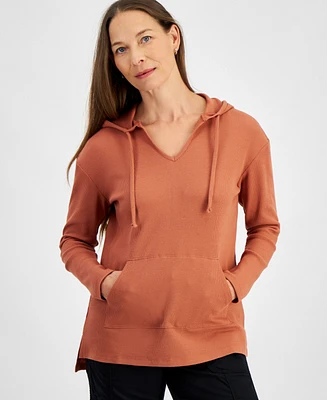 Style & Co Petite Waffle-Knit Tunic Hoodie