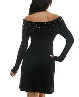 Bcx Juniors' Embellished Off-The-Shoulder Sweater Dress