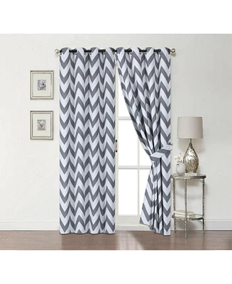Kate Aurora 2 Pack Room Darkening Juvi Chevron Grommet Top Window Curtains With Tiebacks