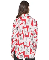 Karl Lagerfeld Paris Women's Printed Button-Front Top