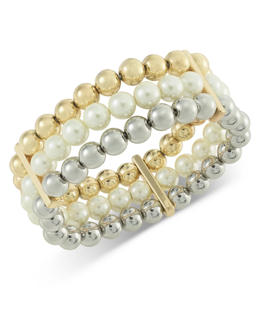 Charter Club Two-Tone 3-Pc. Set Imitation Pearl Stretch Bracelets, Created for Macy's