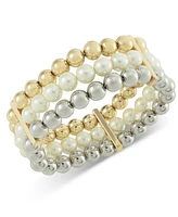 Charter Club Two-Tone 3-Pc. Set Imitation Pearl Stretch Bracelets, Created for Macy's