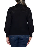 Belldini Black Label Plus Size Pointelle and Rhinestone Detail Sweater