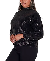 Belldini Black Label Plus Sequin Top with Back Cutout