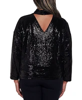 Belldini Black Label Plus Sequin Top with Back Cutout