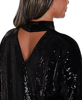 Belldini Black Label Plus Sequin Top with Back Cutout