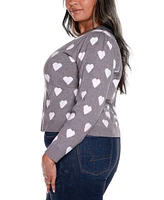 Belldini Plus Hearts Jacquard Cardigan Sweater